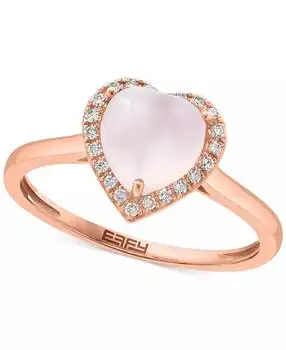 Effy | EFFY® Rose Quartz (1-5/8 ct. t.w.) & Diamond (1/10 ct. t.w.) Heart Halo Ring in 14k Rose Gold