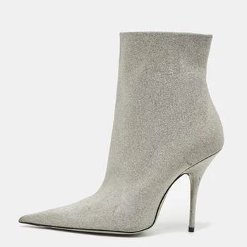 Balenciaga | Balenciaga Silver Glitter Knife Pointed Toe Mid Calf Length Boots Size 39
