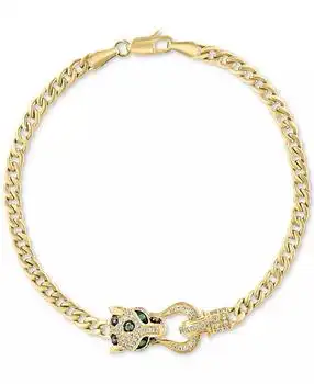Effy | EFFY® Multicolor Diamond (1/2 ct. t.w.) & Emerald (1/20 ct. t.w.) Panther Head Link Bracelet in 14k Gold