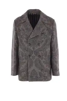 ETRO | Etro Double Breasted Paisley Herringbone Peacoat