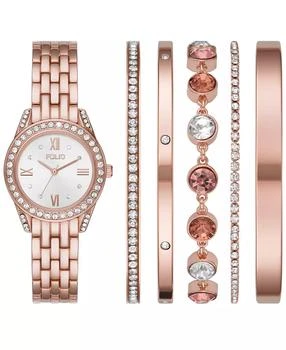 Folio Women
s Three Hand Rose-Gold-Tone 31mm Watch and Bracelet Gift Set, 6 Pieces