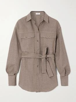 Brunello Cucinelli | Belted Bead-embellished Checked Wool Shirt - Beige