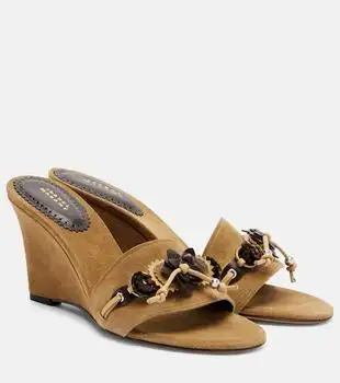 Isabel Marant | Anee embellished suede wedge mules