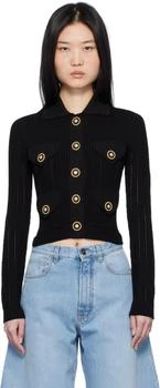 Balmain | Black Cropped Ribbed Knit Cardigan