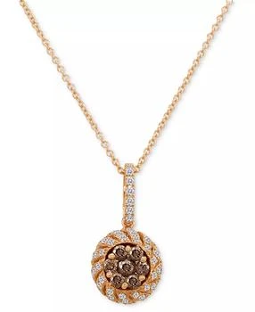 Le Vian | Chocolate Diamond (3/8 ct. t.w.) & Vanilla Diamond (1/3 ct. t.w.) Halo Cluster 18" Pendant Necklace in 14k Rose Gold