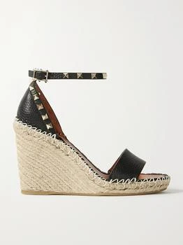 Valentino | Rockstud 105 Textured-leather Espadrille Wedge Sandals  - IT36