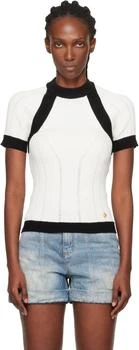 Balmain | White 
Black Short-Sleeved Knit Top