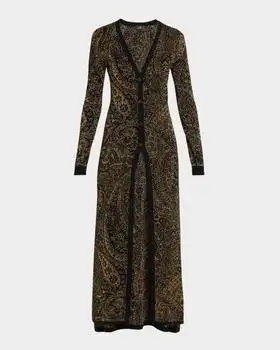 ETRO | Metallic Paisley Knit V-Neck Long Cardigan
