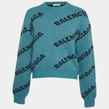 Balenciaga | Balenciaga Blue Logo Intarsia Wool Crewneck Sweater M