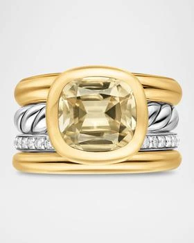 DY Mercer 4 Row Stone Ring with Diamonds in Silver and 18K Gold, 14mm