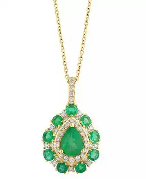 Effy | EFFY® Emerald (2 ct. t.w.) & Diamond (3/8 ct. t.w.) Pear Halo 18" Pendant Necklace in 14k Gold