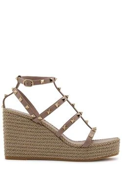 Valentino | Rockstud 100 leather wedge espadrilles