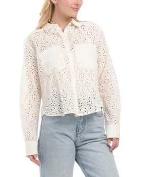 Long Sleeve Collared Eyelet Blouse