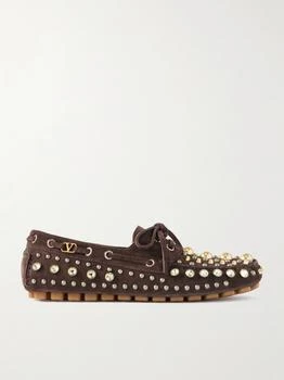 Valentino | Fastaway Embellished Suede Loafers - Chocolate - IT37