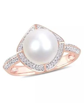 Macy's | Freshwater Cultured Pearl (8.5-9mm) and Diamond (1/4 ct. t.w.) Vintage Halo Ring in 10k Rose Gold