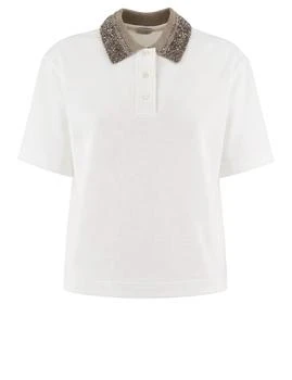 Brunello Cucinelli | Brunello Cucinelli Sequinned Collar Jersey Polo Shirt