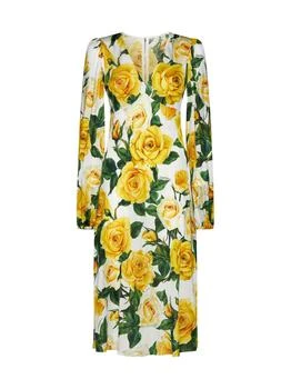 Dolce & Gabbana | Dolce & Gabbana Rose Printed V-Neck Dress