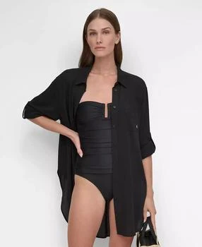 Women
s Gauze Collared Button-Front Beach Shirt