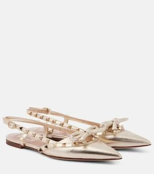 Valentino | Rockstud metallic leather slingback flats