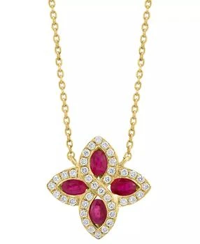 Effy | EFFY® Ruby (7/8 ct. t.w.) & Diamond (1/4 ct. t.w.) Flower 18" Pendant Necklace in 14k Gold