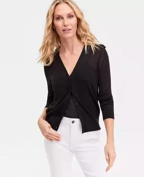 Women's Lightweight Metallic-Knit V-Neck Cardigan, Macy's Exclusive