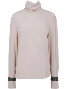 Brunello Cucinelli | Brunello Cucinelli High Neck Long Sleeved Blouse