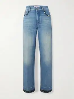 Valentino | Printed Chiffon-trimmed High-rise Straight-leg Jeans