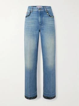 Valentino | Printed Chiffon-trimmed High-rise Straight-leg Jeans