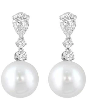 Effy | Freshwater Pearl (10mm) and Lab Grown Diamond Earrings (1-1/3 ct. t.w.) in 14k White Gold