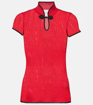 Ribbed-knit silk lamé top