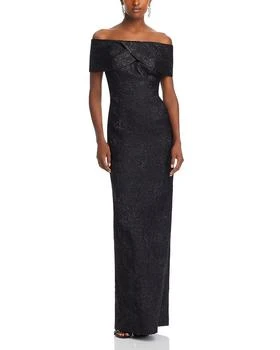Metallic Off-the-Shoulder Jacquard Gown