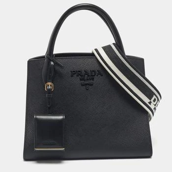 Prada | Prada Black Saffiano Cuir Leather Small Monochrome Tote