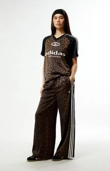 Leopard Wide Leg Satin Track Pants