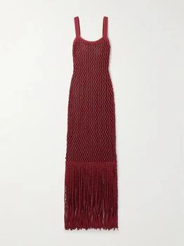 Gala Open-back Fringed Embellished Crocheted Cotton-blend Gown