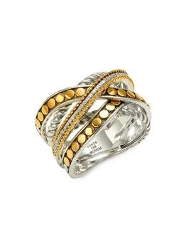 Effy | Two Tone 18K Yellow Gold, Sterling Silver
Diamond Criss Cross Ring