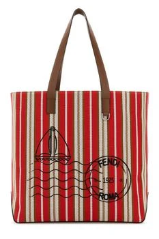 Fendi | Fendi Logo Printed Striped Medium Tote Bag
