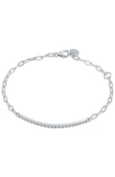 RHODIUM  PLATED OVER STERLING SILVER .925 WHITE CZ BAR PAPERCLIP BRACELET