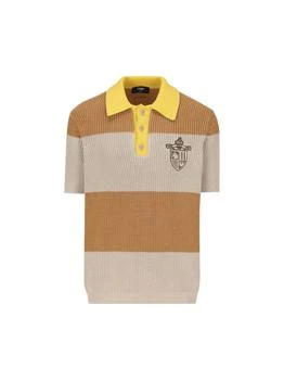 Fendi | Fendi Crest Embroidered Striped Knitted Polo Shirt