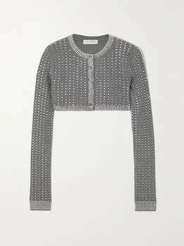 Valentino | Cropped Crystal-embellished Ribbed Wool Cardigan