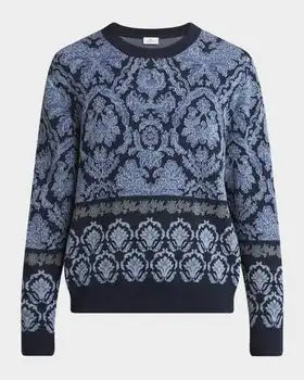 ETRO | Men's Cotton Damask Jacquard Crewneck Sweater