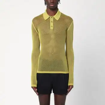 Gucci | Pistachio green perforated technical knit polo