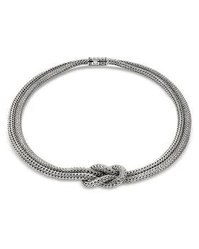 Sterling Silver Love Knot Double Woven Chain Statement Necklace, 16"