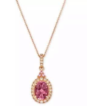 Le Vian | Passion Fruit Tourmaline (1-1/2 ct. t.w.), Bubble Gum Pink Sapphire (1/20 ct. t.w.), & Nude Diamond (1/6 ct. t.w.) Halo Adjustable 20" Pendant Necklace in 14k Rose Gold