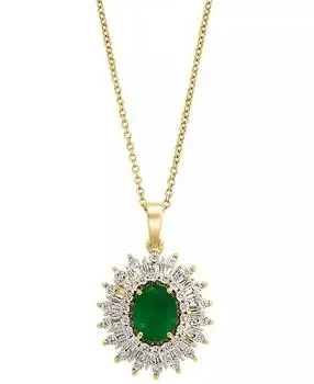 Effy | EFFY® Emerald (1-1/2 ct. t.w.) & Diamond (1/5 ct. t.w.) Halo 18" Pendant Necklace in 14k Gold