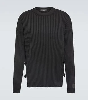 Versace | Leather-trimmed knit wool sweater