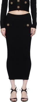Balmain | Black Plain Ribbed Knit Midi Skirt