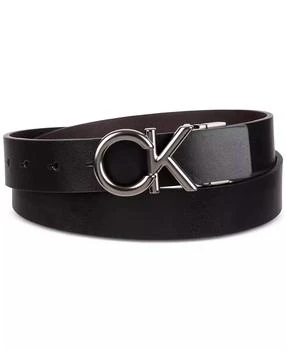 Calvin Klein Men
s Monogram Buckle Reversible Leather Belt