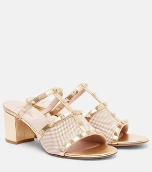 Valentino | Rockstud 80 leather-trimmed mules