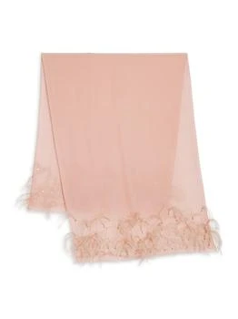 Valentino | Ostrich & Rooster Feather Trim Cashmere Scarf