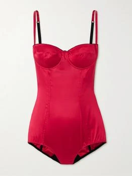 Dolce & Gabbana | Underwired Picot-trimmed Stretch-silk Satin Bodysuit